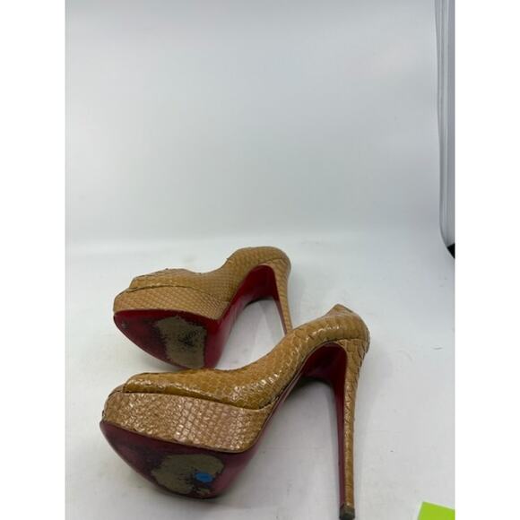 Christian Louboutin Python Pumps Platform Peep Toe Leather Tan Womens Size 36 - Picture 7 of 10